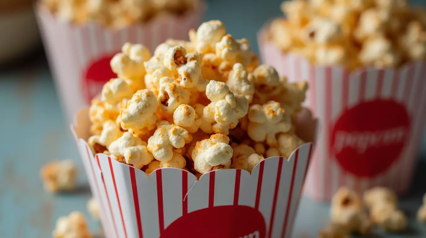 A large bowl of golden, sweet, and salty popcorn sitting on a cozy kitchen counter, with soft natural lighting and a warm, inviting background.