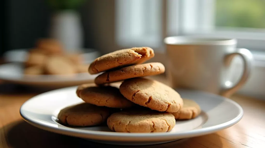 Soft homemade honey gingerbread cookies stacked on a white plate