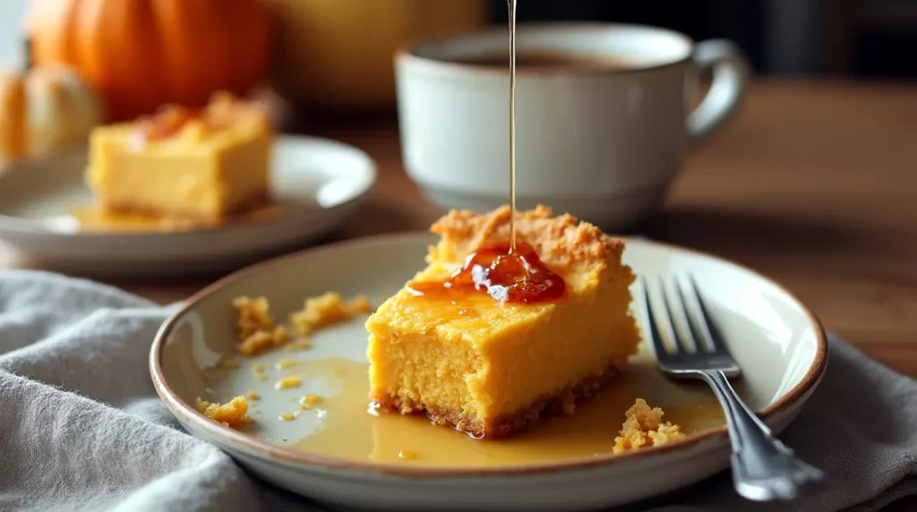 Cheesecake slice with cinnamon sugar topping served on a plate with coffee