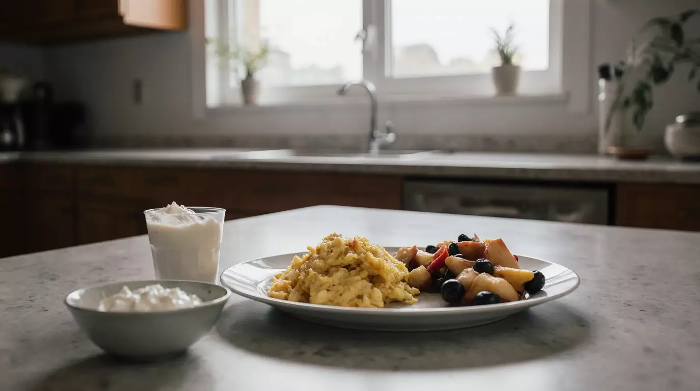 Simple High Protein Meals for Beginners with eggs and yogurt in an ordinary kitchen
